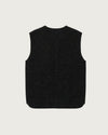 BARRO handwoven wool and cotton vest flat lay, back view, black showing handwoven texture and round neckline — Traces of the World
