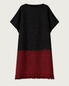 TIERRA ROJA handwoven woolen dress flat lay, front view, black and deep red two-tone natural dye with fringe hem — Traces of the World
