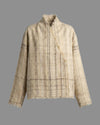 Flat lay front view of the DESI Kimono Jacket, displaying the three-button fastening and the natural cream and earth tones.