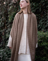 Side profile of the MARIA shawl, emphasizing the breathable open-weave fabric and comfortable loose fit.